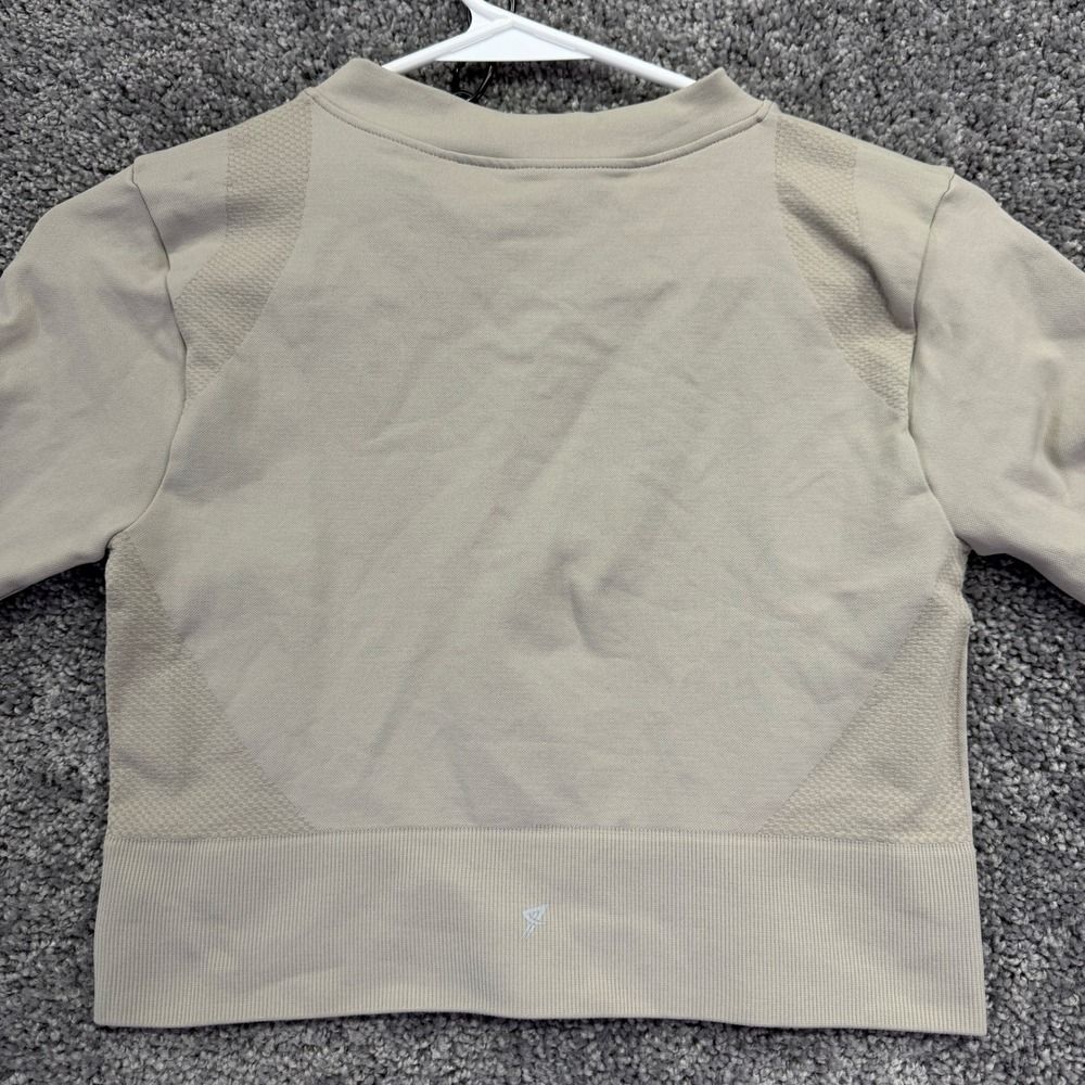 Work Out Quarter Zip Pullover Womens S Beige Seamless Crop Top - Picture 7 of 8